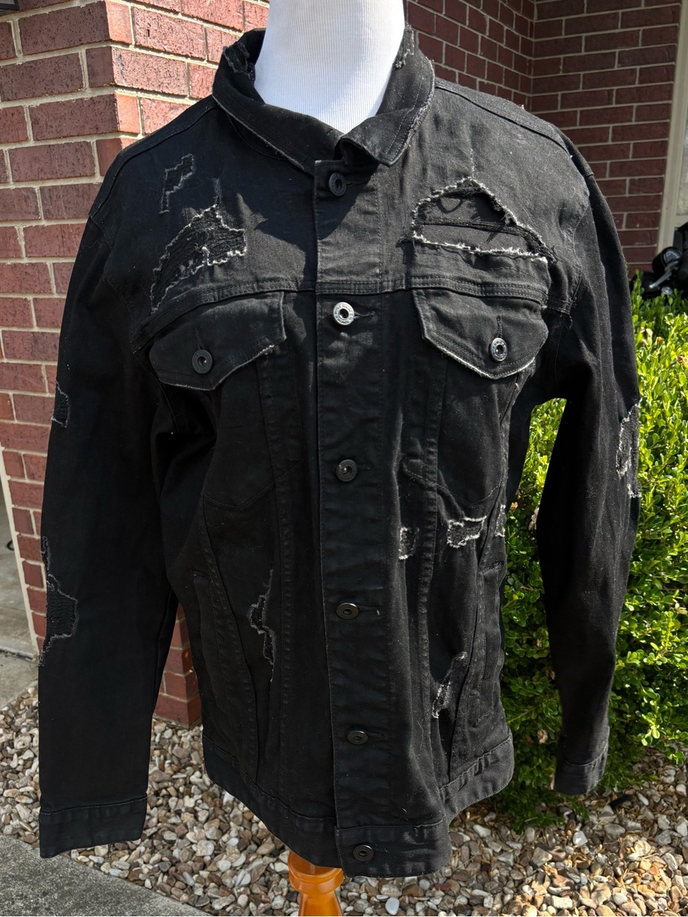 Black Distressed Denim Trucker Jacket - Women